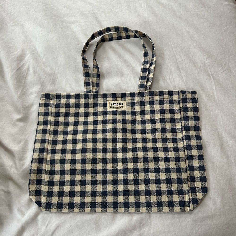 Checkered Tote Bag - Black and Cream